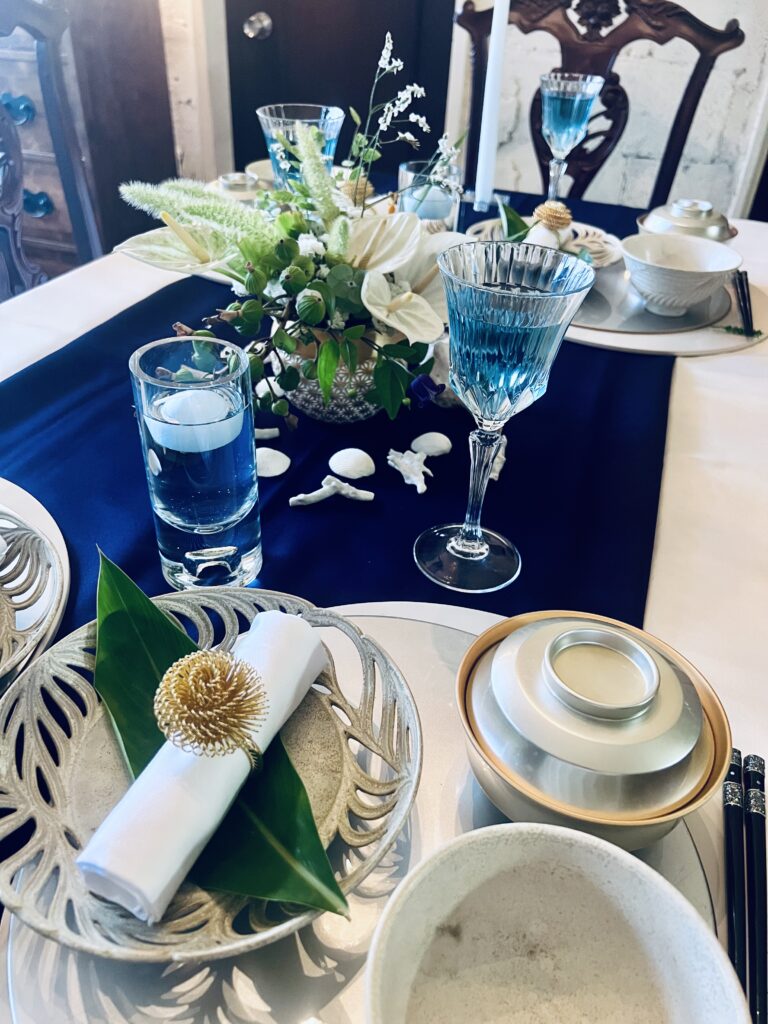久高島イシキ浜をイメージしたテーブルコーディネート　東道里璃デザイン