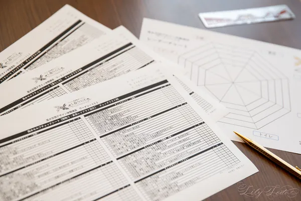 風水空間デザイン®講座【体験入学】240の指標による琉球風水空間分析シートとレーダーチャート｜インテリアコーディネートの風水を論理的に自己診断する実務ワークシート